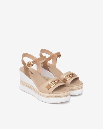 Nero Giardini sandali donna col. lino con zeppa E513552D453