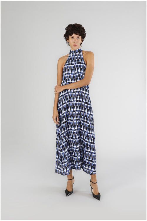 ABITO CON SCOLLO AMERICANO IN MAROCAIN STAMPATO