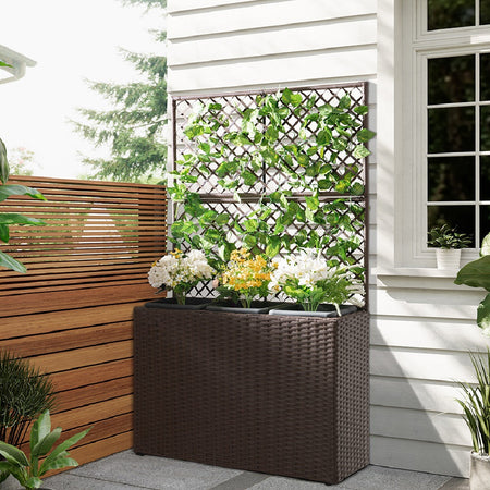 Fioriera da Giardino Polyrattan con 3vasi Estraibili per Balconi e Terrazzi Marrone