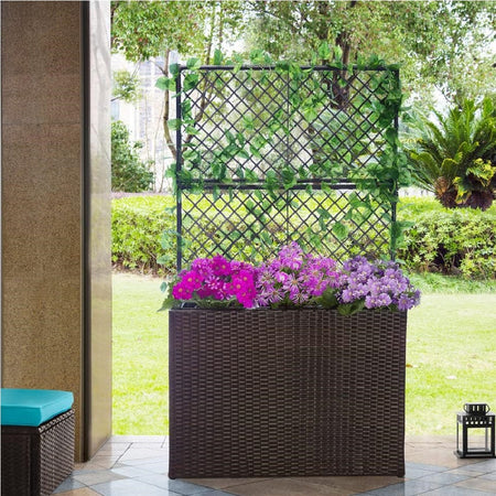 Fioriera da Giardino Polyrattan con 3vasi Estraibili per Balconi e Terrazzi Marrone