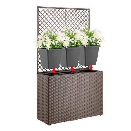 Fioriera da Giardino Polyrattan con 3vasi Estraibili per Balconi e Terrazzi Marrone