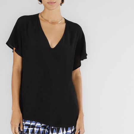 BLUSA SCOLLO A V IN MAROCAINE STAMPATO