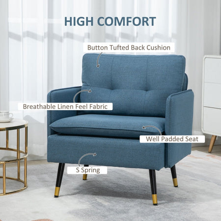 Poltrona Moderna da Soggiorno e Camera da Letto con Seduta Imbottita e Tessuto Effetto Lino , 76x68x80 cm , Blu sedia poltroncina salotto sala pranzo ufficio studio F839-619V00DBA