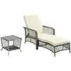 Set Lettino Prendisole e Tavolino in Rattan PE, Sdraio da Giardino Regolabile su 5 Posizioni e Tavolino a 2 Ripiani, Bianco Crema 862-054GY