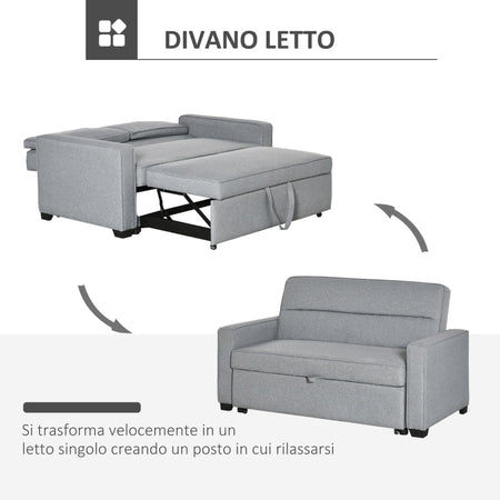 Divano Letto a 1 Piazza in Tessuto , Seduta 2 Posti e Schienale a 3 Reclinazioni, 154x87x89cm soggiorno salotto ufficio studio F839-157A