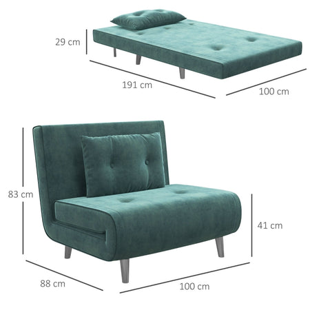NUOVO Poltrona Letto a sedia materasso brandina Letto Singolo con Schienale Reclinabile in Velluto, 100x88x83cm, Verde Scuro F839-893V01DGA