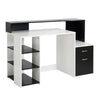 Scrivania per Ufficio con Ripiano Stampante, 2 Cassetti e 3 Mensole, in MDF Bianco e Nero, 137 x 55 x 92cm ZB4920-026ZB4