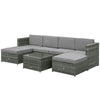 Set da 7 Pezzi Salotto da Esterni in Rattan con Poltrona Pouf Tavolino Grigio 860-002V01