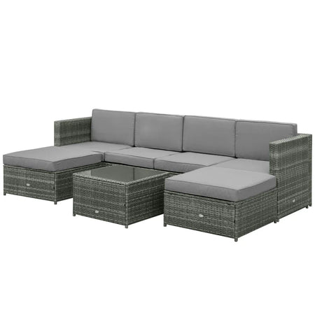 Set da 7 Pezzi Salotto da Esterni in Rattan con Poltrona Pouf Tavolino Grigio 860-002V01