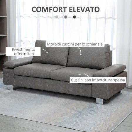 Divano 2 Posti da Salotto e Ufficio soggiorno studio Salvaspazio con Seduta Imbottita e Braccioli Regolabili, 200x88x86 cm, Grigio F839-555V00GYA
