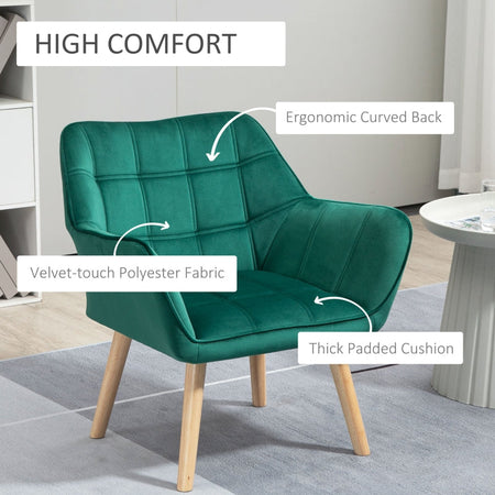 Poltroncina Stile Nordico in Legno ed Effetto Velluto Verde per Soggiorno o Ufficio , 64x62x72.5 cm , sedia poltrona salotto studio F833-799V00GNA