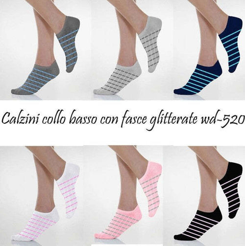 12-Paia-Di-Calzini-A-Collo-Basso-Da-Donna-Fantasmini-Con-Fasce-Glitterate-35-40