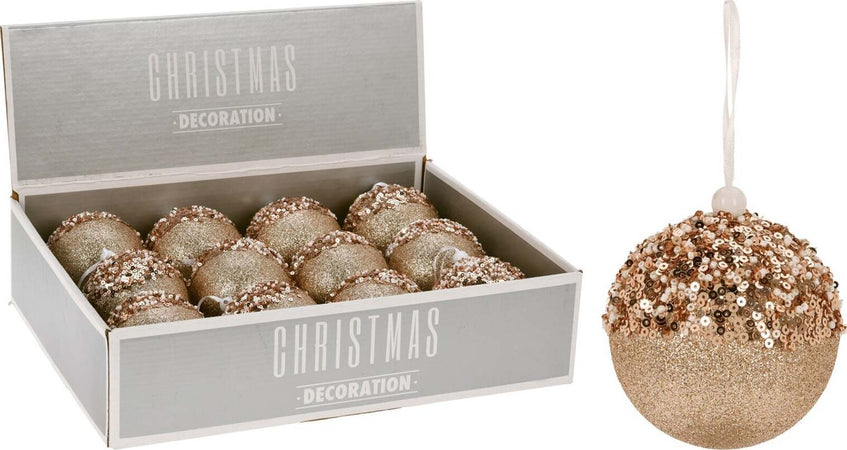 12 Palline per albero di natale in vetro Beige con Paillettes Tinta Unita Ø 8 cm Casa e cucina/Decorazioni per interni/Addobbi e decorazioni per ricorrenze/Decorazioni natalizie/Addobbi e decorazioni/Palle e palline MagiediNatale.it - Altamura, Commerciovirtuoso.it