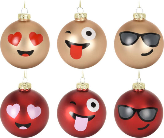 12 palline per albero di natale in vetro con Emoticon da Ø 6 cm pendaglio decorato Casa e cucina/Decorazioni per interni/Addobbi e decorazioni per ricorrenze/Decorazioni natalizie/Addobbi e decorazioni/Palle e palline MagiediNatale.it - Altamura, Commerciovirtuoso.it