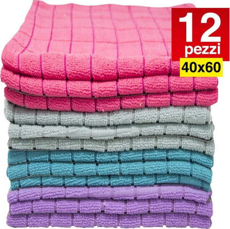12-Panni-Microfibra-40x60cm-Panno-Pulizia-Multiuso-Lavaggio-Auto-Asciugamano