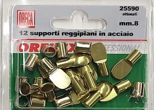 12-PEZZI---SUPPORTO-REGGIPIANO-8MM-IN-ACCIAIO-OTTONATO-CON-BUSSOLA-DA-INCASSARE---PERNO-Ø7MM