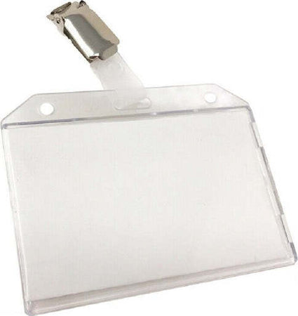 12-Porta-Badge-In-Plastica-Rigida-Trasparente-Con-Clip-Portabiglietti-90x55-Mm