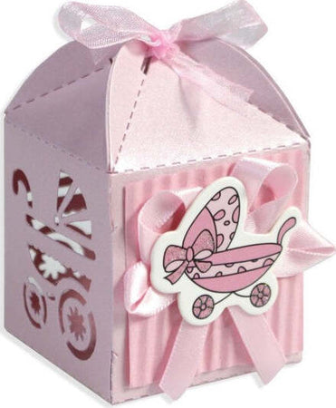12-Scatoline-Porta-Confetti-Bomboniera-Nascita-Battesimo-Bimba-Rosa-Carrozzina
