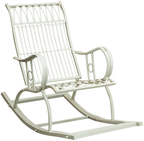 Biscottini Biscottini Sedia Poltrona Dondolo Ferro Battuto Bianco 127x64x90 con Braccioli