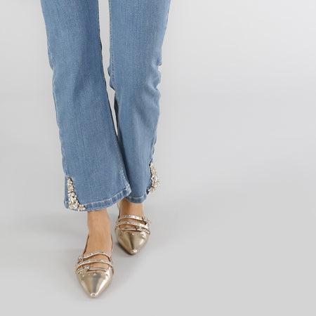 PANTALONE CROPPED FLARE CON RICAMO AL FONDO