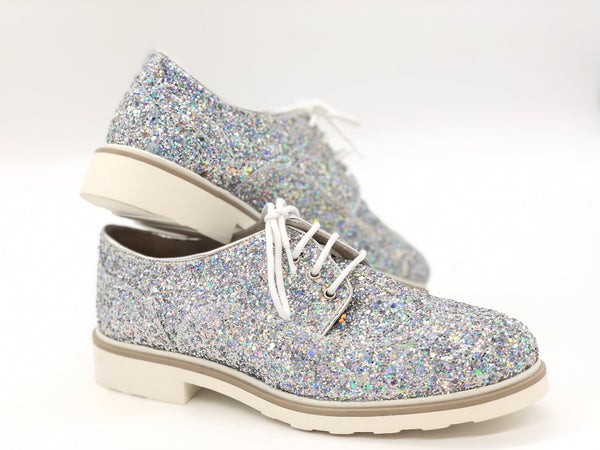 MUSACCO Scarpa allacciata donna glitter argento