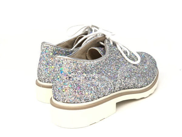 MUSACCO Scarpa allacciata donna glitter argento