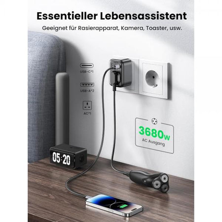 UGREEN Caricatore USB da muro 30W Diginest- GaN- 1x Type-C- 2xUSB3- 1x Schuko- Black