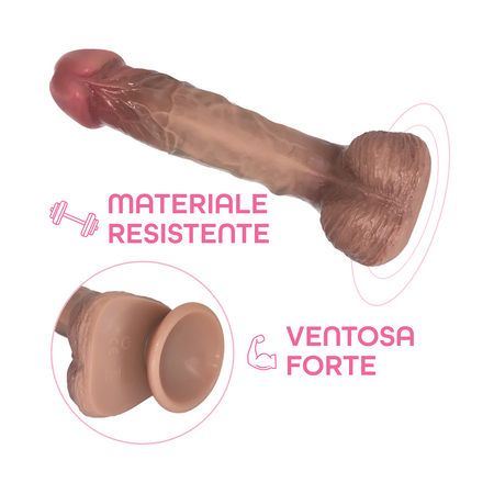 Dildo Realistico con Testicoli Ventosa Morbido Flessibile Effetto Naturale 21 cm