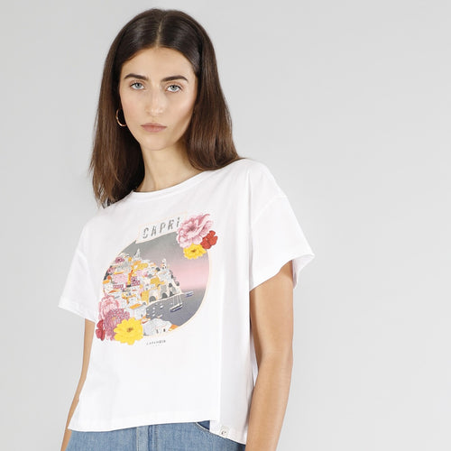 TSHIRT A SCATOLINA MANICA CORTA STAMPA CAPRI