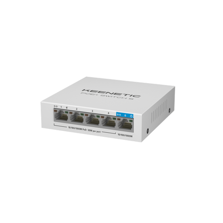 KEENETIC POE+ SWITCH 5 (KN-4610), SWITCH 1 PORTA 1GBPS + 4 PORTE 1 GBPS POE+, 30 W 802.3af/at (PoE+)
