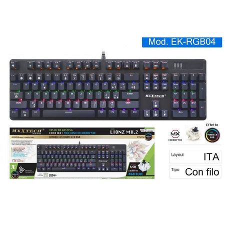 Tastiera Gaming Meccanica Layout Italiano Retroilluminato Led Rgb Filo Ek-rgb04