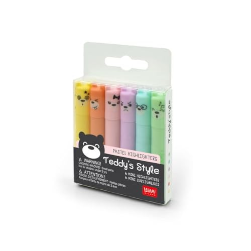 Legami - Set di 6 Mini Evidenziatori Pastello, Teddy's Style (MH0004)