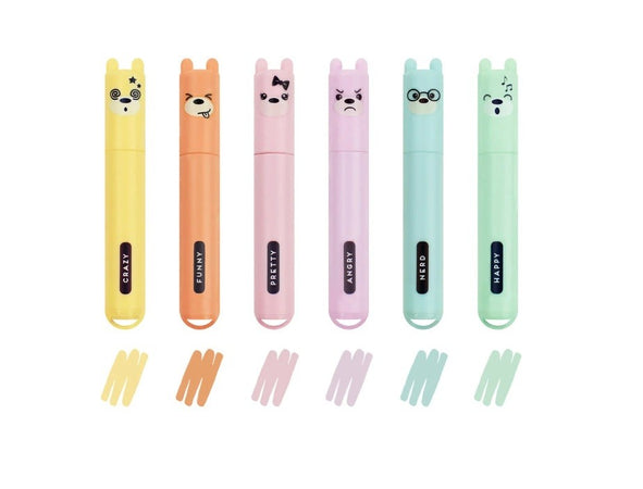 Legami, Set di 6 Mini Evidenziatori Pastello, Teddy's Style