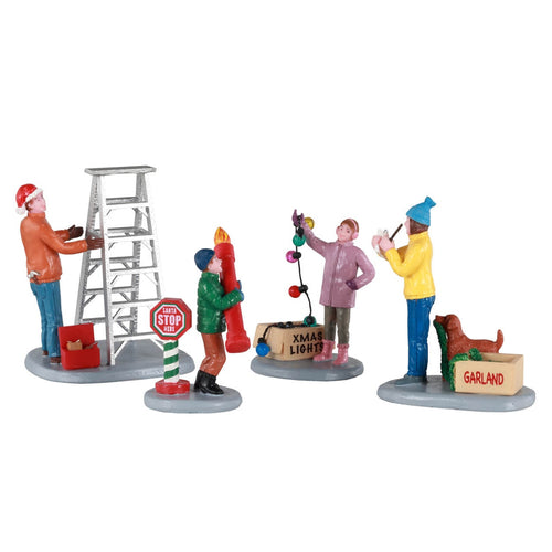 Statuette decorative in poliresina Prepararsi al Natale in famiglia per villaggio di Natale
