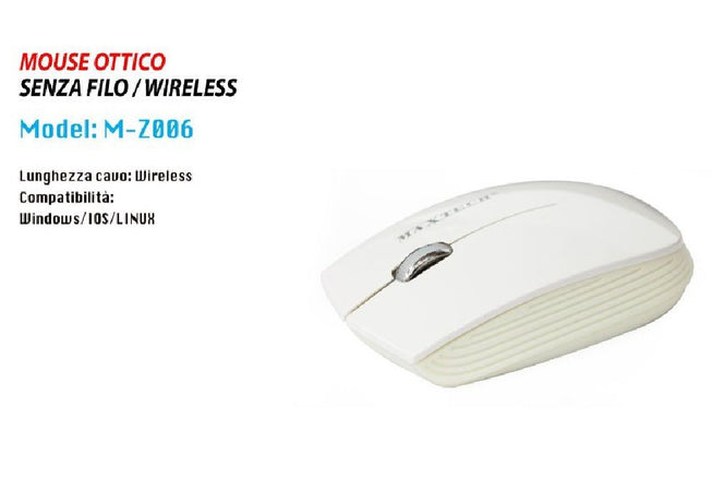 Mouse Wireless Da 2.4 Ghz Senza Filo Ultra Slim Bianco - Nero Pc Tablet Design