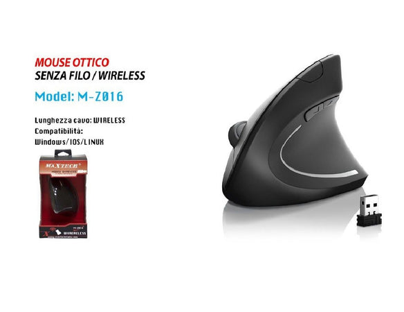 Mouse Verticale Ergonomico Ottico Wireless Senza Fili Pc Notebook Maxtech M-z016