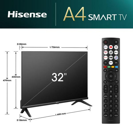 HISENSE 32A4N - 32"" SMART TV LED HD - BLACK - GARANZIA ITALIA