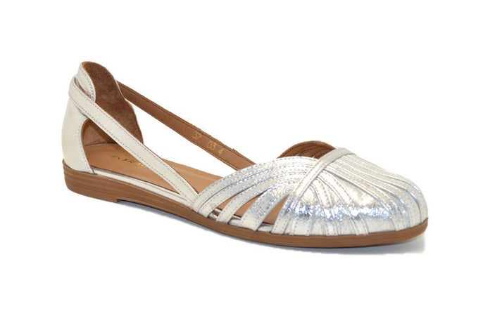 Frau ballerina ragnetto in pelle laminata argento 03X4