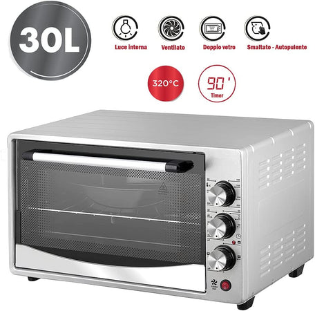 Forno Fornetto elettrico ventilato 30 Litri Smaltato 320 gradi Doppio Vetro Luce