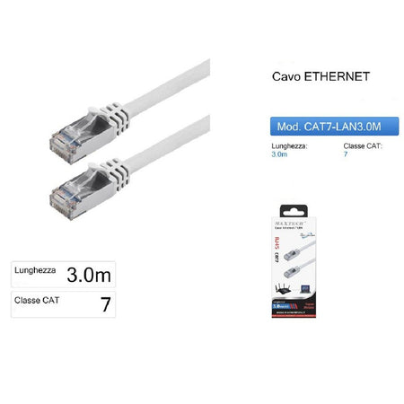 Cavo Di Rete Lan Ethernet Rj45 / Cat 7 Cavetto 3 Metri Maxtech Cat7-lan3.0m