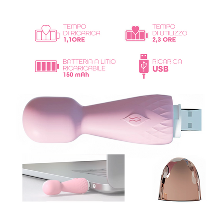 Mini Wand Massager in Silicone Morbido Massaggiatore Vibratore Clitorideo USB