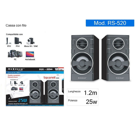 Casse Pc Xbox Stereo Aux Multimedia Digital Audio Jack 3.5mm 25w Ca-ss002 Rs-520
