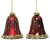 Pendenti per albero di Natale in vetro Campana Rosso Scuro con glitter oro da 8 cm, confezione da 2 pezzi