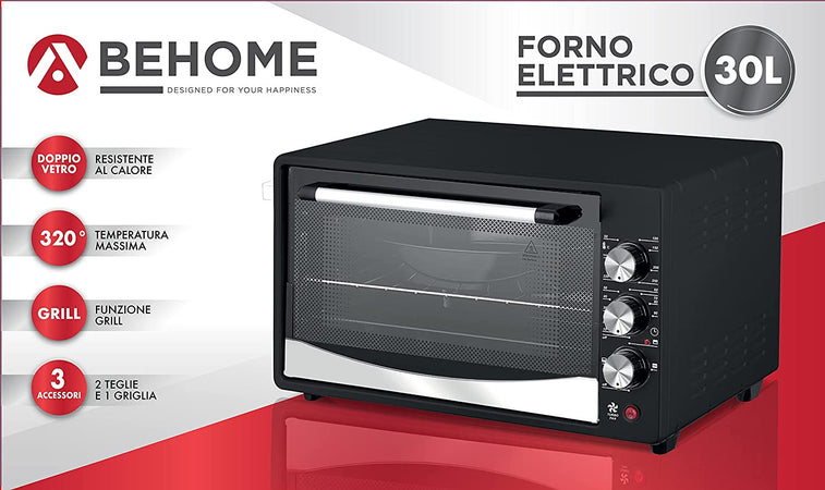 Forno Fornetto elettrico ventilato 30 Litri Smaltato 320 gradi Doppio Vetro Luce