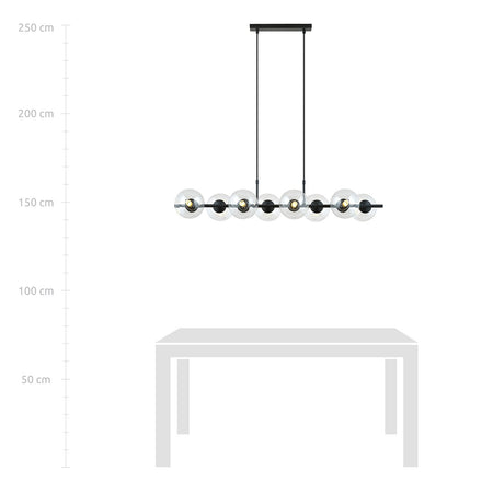 Sospensione Moderna Rory 8 Luci In Acciaio Nero E Sfere In Vetro Trasparente