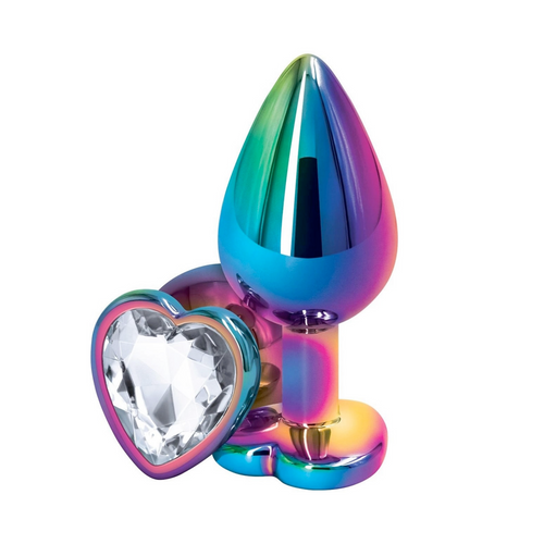 Butt Plug Anale in Metallo Rainbow con Gemma a Cuore Gioiello Cristallo Sex Toy