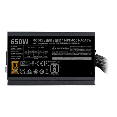 COOLER MASTER ALIMENTATORE MWE BRONZE 650 V3 650W 80+ BRONZE ATX 3.1 120MM FAN