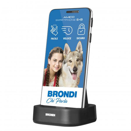 BRONDI AMICO SMARTPHONE S+B (NERO) - SMARTPHONE PER ANZIANI - TASTO SOS - TORCIA - CONTROLLO REMOTO - FOTOCAMERA - CONNETTIVITA 4G - BASE DI RICARICA