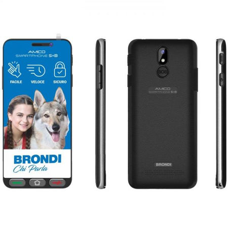 BRONDI AMICO SMARTPHONE S+B (NERO) - SMARTPHONE PER ANZIANI - TASTO SOS - TORCIA - CONTROLLO REMOTO - FOTOCAMERA - CONNETTIVITA 4G - BASE DI RICARICA