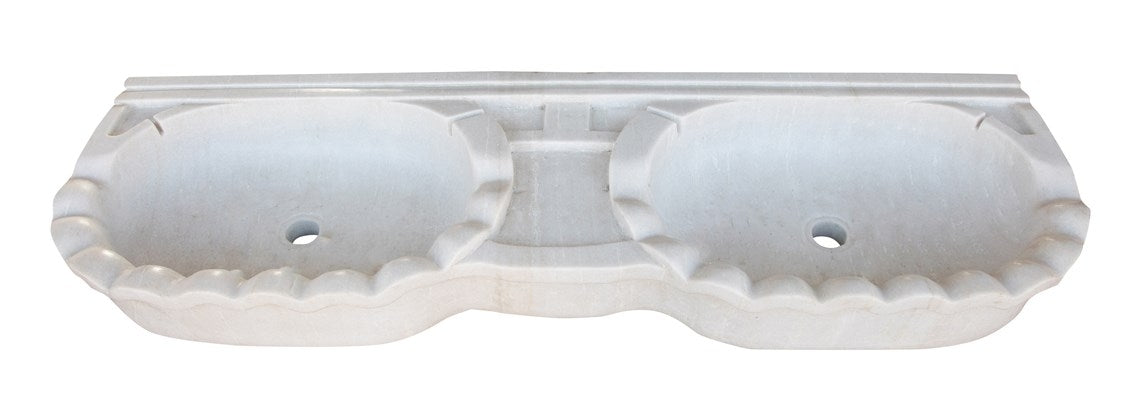 Biscottini LAVABO A DUE BUCHE IN MARMO BIANCO L130XPR41XH15 CM Vasca realizzata Offerta